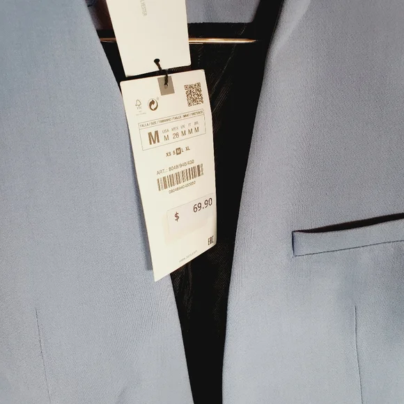 Zara collarless blazer blue size medium nwt new with tag long sleeve - Picture 4 of 9